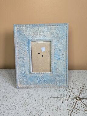 Distressed Painted Blue Floral Wooden Photo Frame *Repaint To Fit Your Style*